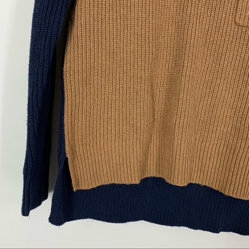 Madewell Thompson Pocket Ribbed Pullover Sweater Size XXS Blue Tan Colorblock - Picture 6 of 6